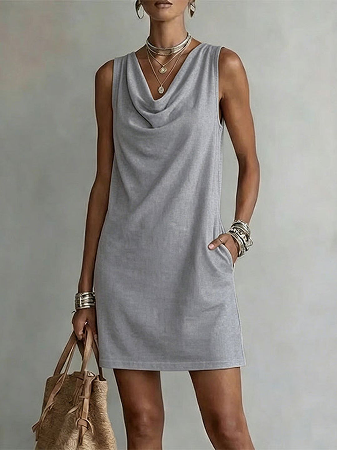 Valeria | Slim Cowl Neck Dress with Pockets