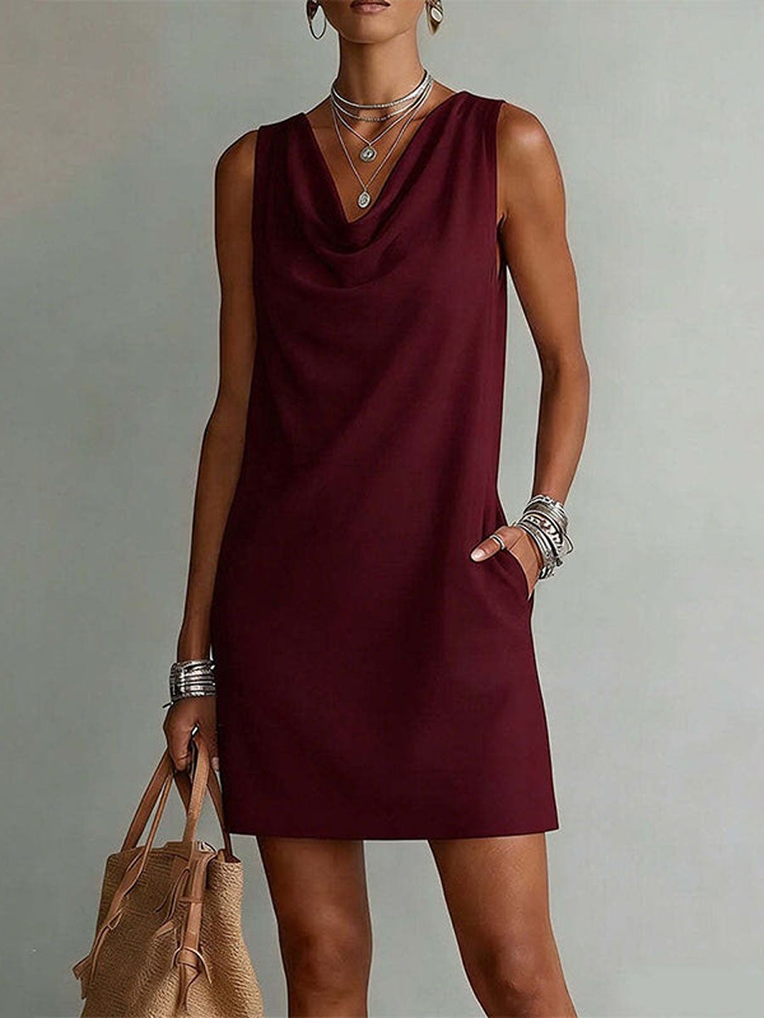 Valeria | Slim Cowl Neck Dress with Pockets
