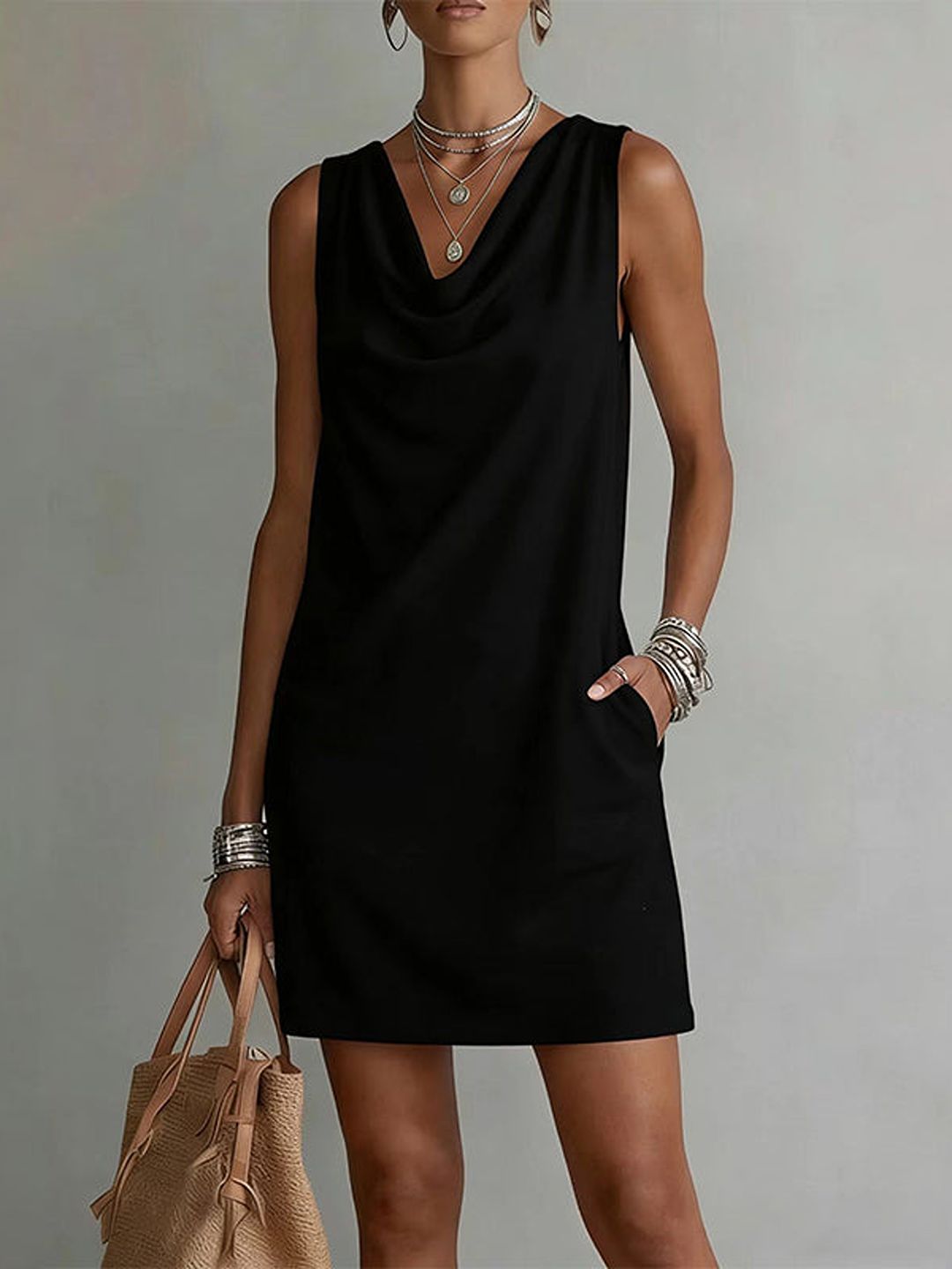 Valeria | Slim Cowl Neck Dress with Pockets