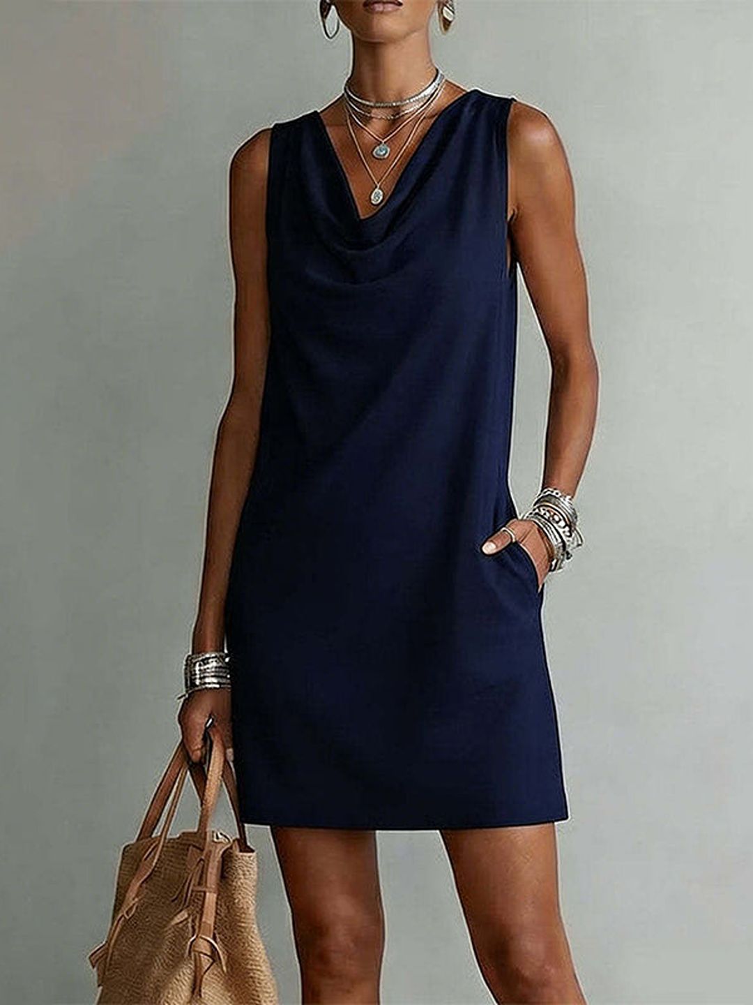 Valeria | Slim Cowl Neck Dress with Pockets