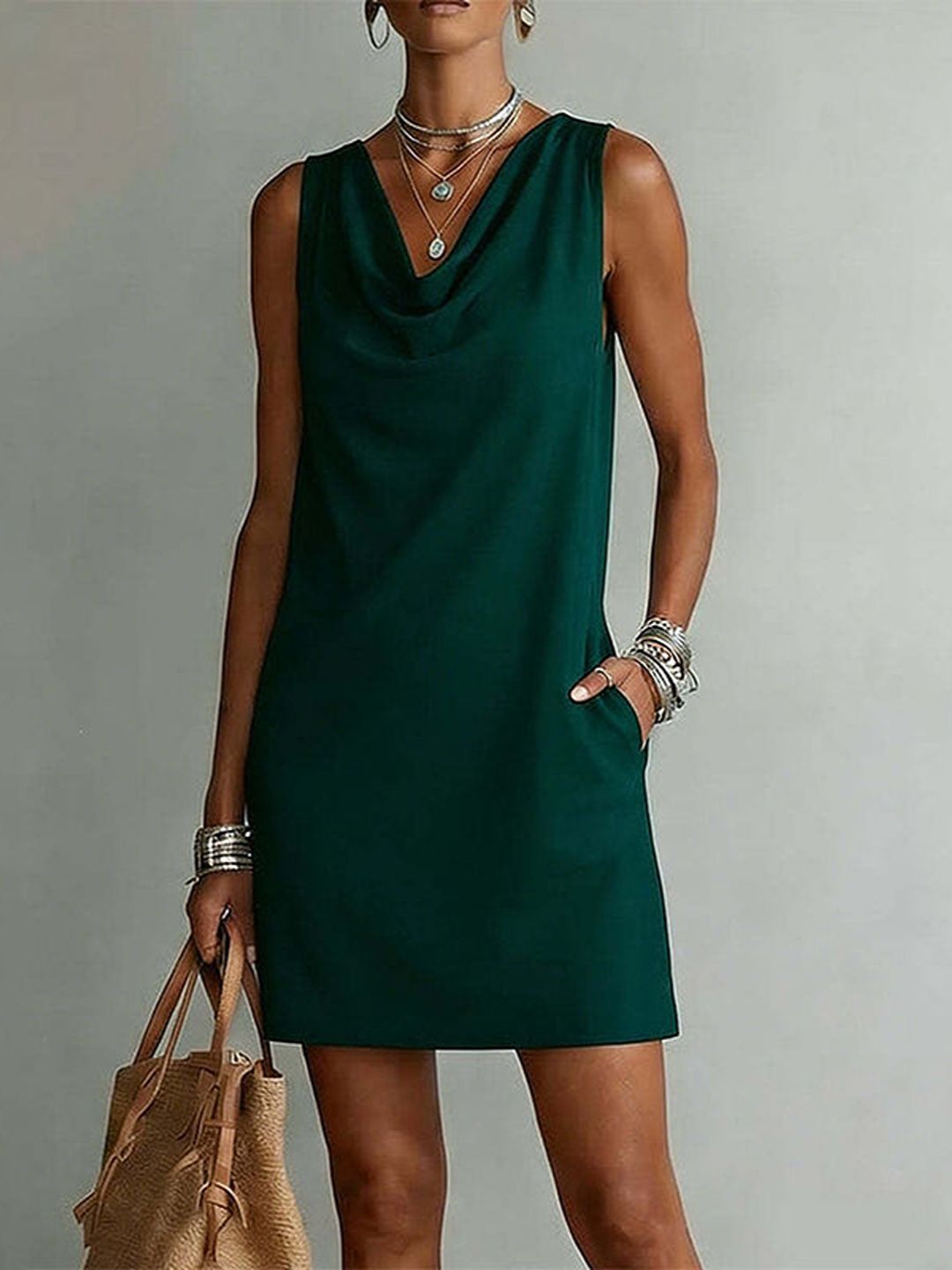 Valeria | Slim Cowl Neck Dress with Pockets