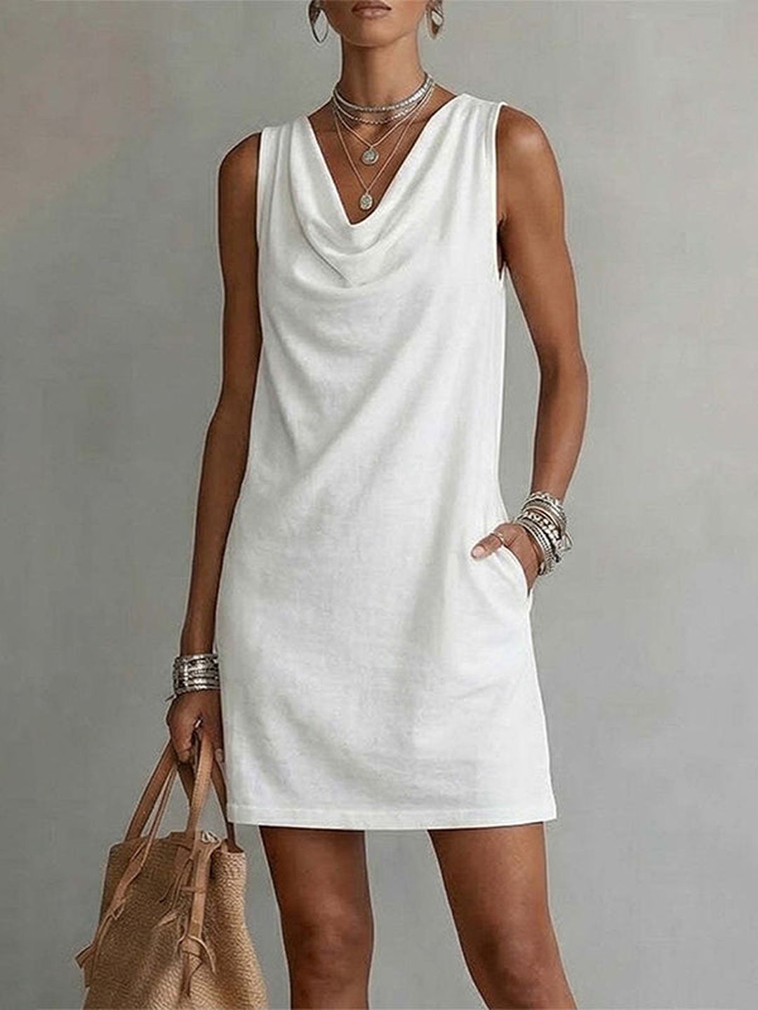 Valeria | Slim Cowl Neck Dress with Pockets