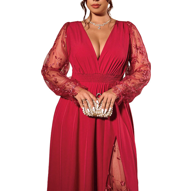 Fleur | Lace Sleeve V-Neck Maxi Dress