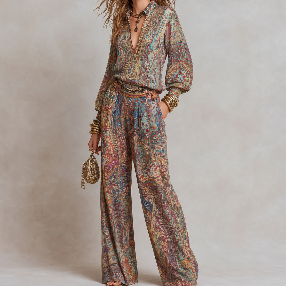 Wilhelmina | Paisley Print Two-Piece Set