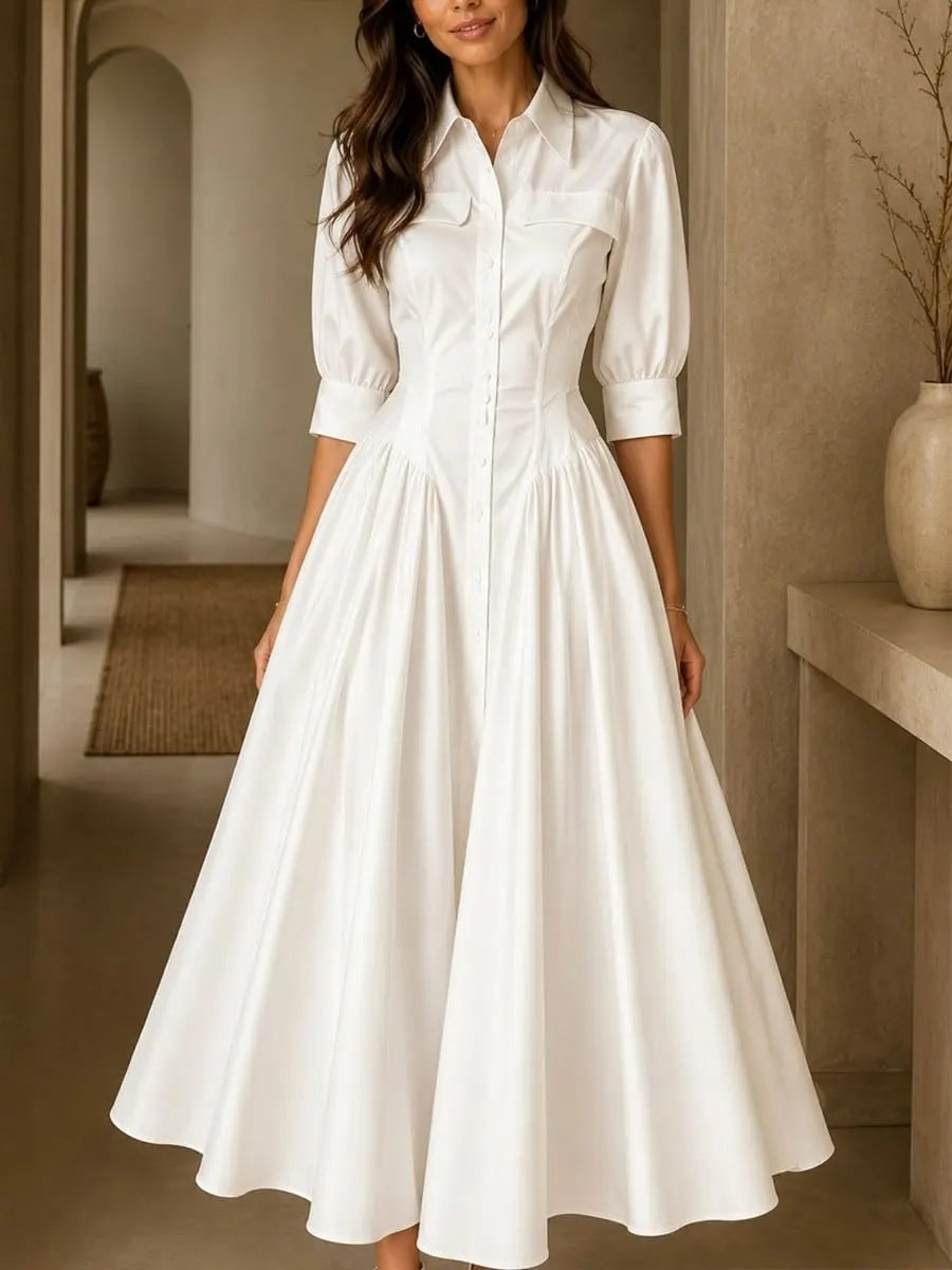 Serena | Button-Front Shirt Midi Dress