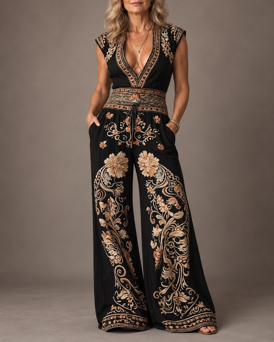 Rosalie | Linen Boho Wide-Leg Jumpsuit