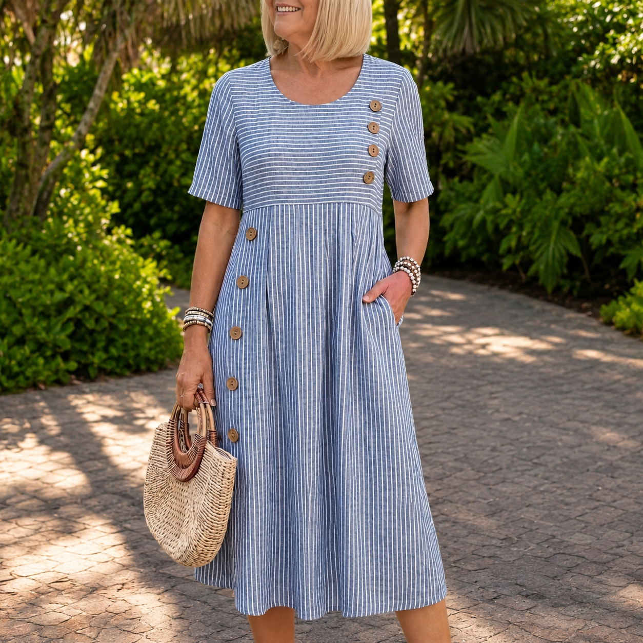 Julia™ | Classic Striped Midi Dress